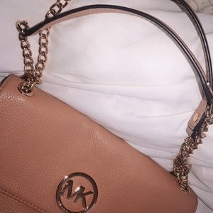 cute tan mk gold chain mini purse